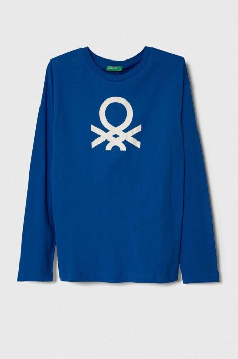 Дитячий бавовняний лонгслів United Colors of Benetton з принтом колір блакитний (3390801) Дитячий бавовняний лонгслів United Colors of Benetton з принтом колір блакитний (3390801)