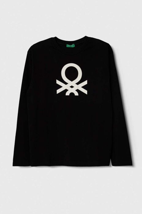 Дитячий бавовняний лонгслів United Colors of Benetton колір чорний з принтом (3390719) Дитячий бавовняний лонгслів United Colors of Benetton колір чорний з принтом (3390719)