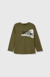 Дитячий бавовняний лонгслів Sisley колір зелений з принтом Дитячий бавовняний лонгслів Sisley колір зелений з принтом