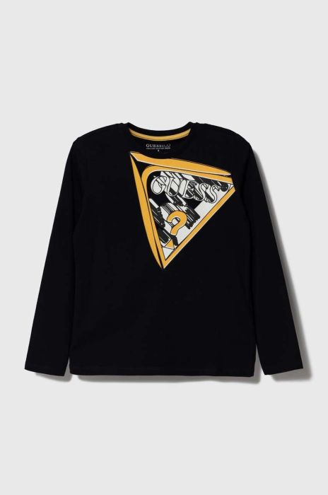 Дитячий бавовняний лонгслів Guess колір синій з принтом (3527666) Дитячий бавовняний лонгслів Guess колір синій з принтом (3527666)