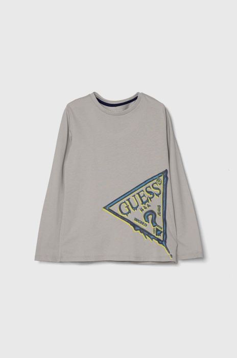Дитячий бавовняний лонгслів Guess колір сірий з принтом (3585331) Дитячий бавовняний лонгслів Guess колір сірий з принтом (3585331)