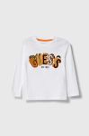 Дитячий бавовняний лонгслів Guess колір білий з аплікацією (3601605) Дитячий бавовняний лонгслів Guess колір білий з аплікацією (3601605)
