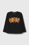 Дитячий бавовняний лонгслів Guess колір чорний з аплікацією (3601610) Дитячий бавовняний лонгслів Guess колір чорний з аплікацією (3601610)