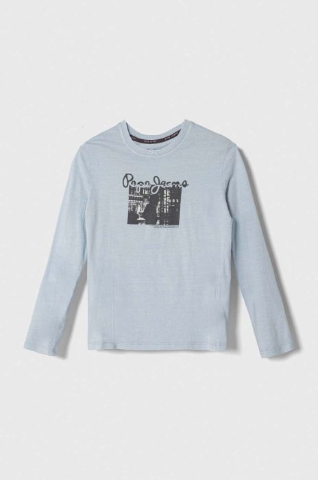 Дитячий бавовняний лонгслів Pepe Jeans з принтом колір блакитний