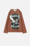 Дитячий бавовняний лонгслів Coccodrillo колір коричневий з принтом (3585338) Дитячий бавовняний лонгслів Coccodrillo колір коричневий з принтом (3585338)