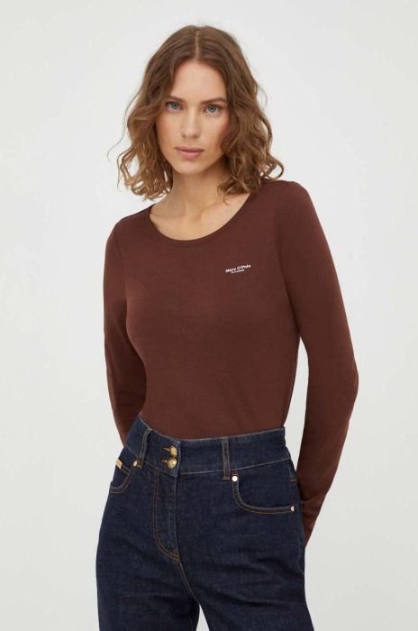 Бавовняний лонгслів Marc O'Polo колір коричневий (3506768) Бавовняний лонгслів Marc O'Polo колір коричневий (3506768)