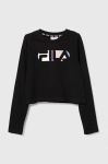 Дитячий бавовняний лонгслів Fila BIEBERN cropped longsleeve shirt колір чорний
