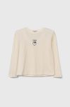 Дитячий бавовняний лонгслів Pinko Up колір бежевий
