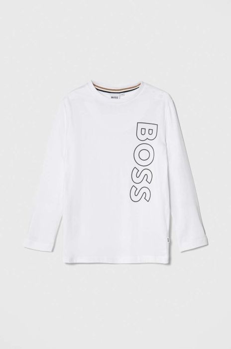 Бавовняний лонгслів для немовлят BOSS колір білий з принтом (3511529) Бавовняний лонгслів для немовлят BOSS колір білий з принтом (3511529)
