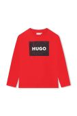 Дитячий бавовняний лонгслів HUGO колір червоний з принтом (3511618) Дитячий бавовняний лонгслів HUGO колір червоний з принтом (3511618)