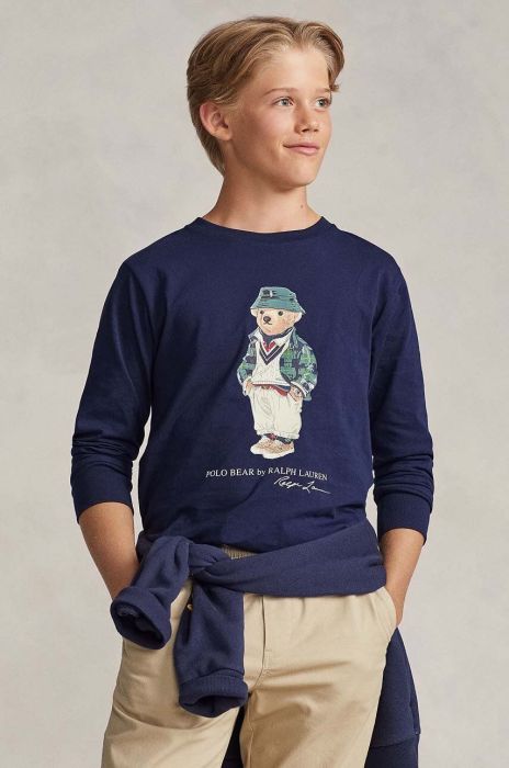 Дитячий бавовняний лонгслів Polo Ralph Lauren колір синій з аплікацією