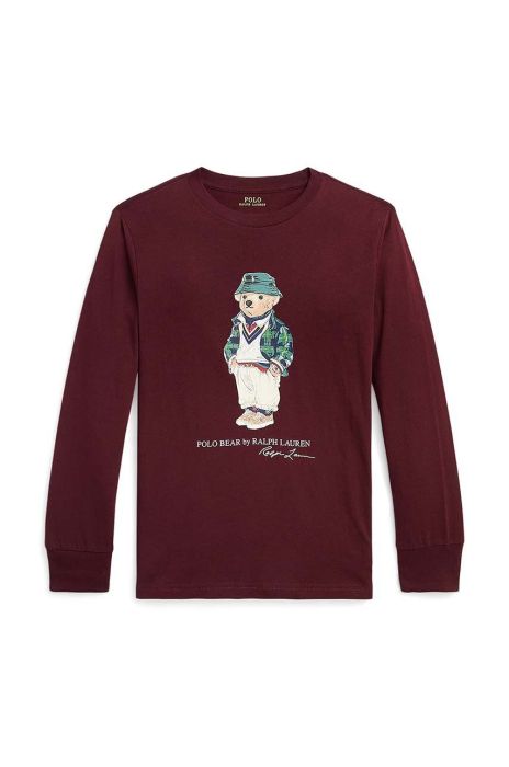 Дитячий бавовняний лонгслів Polo Ralph Lauren колір бордовий з принтом (3485615)