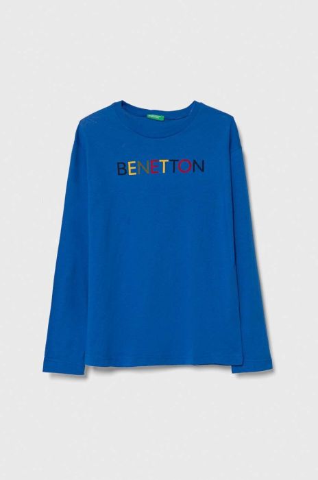 Дитячий бавовняний лонгслів United Colors of Benetton з принтом колір блакитний (3388726) Дитячий бавовняний лонгслів United Colors of Benetton з принтом колір блакитний (3388726)