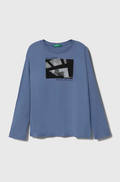 Дитячий бавовняний лонгслів United Colors of Benetton з принтом колір блакитний (3515151) Дитячий бавовняний лонгслів United Colors of Benetton з принтом колір блакитний (3515151)