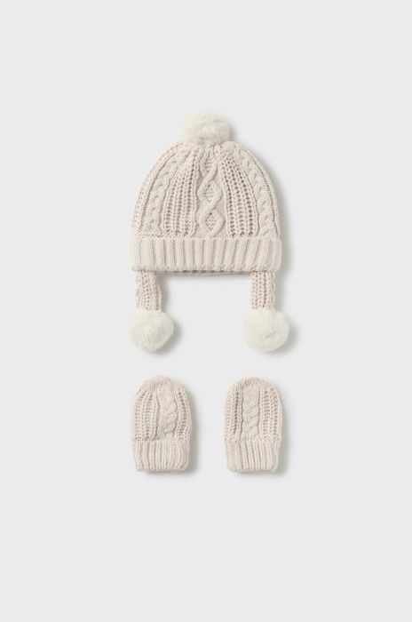 Дитяча шапка і рукавички Mayoral Newborn колір бежевий Дитяча шапка і рукавички Mayoral Newborn колір бежевий