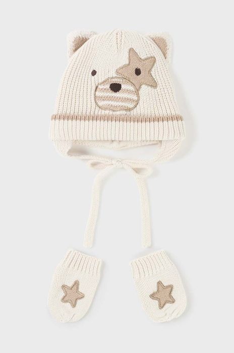 Дитяча шапка і рукавички Mayoral Newborn Gift box колір бежевий Дитяча шапка і рукавички Mayoral Newborn Gift box колір бежевий