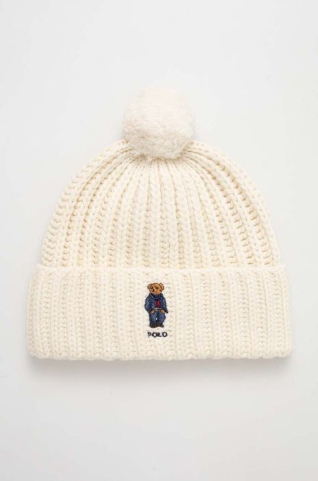 Вовняна шапка Polo Ralph Lauren колір бежевий з товстого трикотажу вовна (3419476)