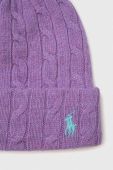 Вовняна шапка Polo Ralph Lauren колір фіолетовий вовна
