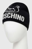 Вовняна шапка Moschino колір чорний з товстого трикотажу вовна