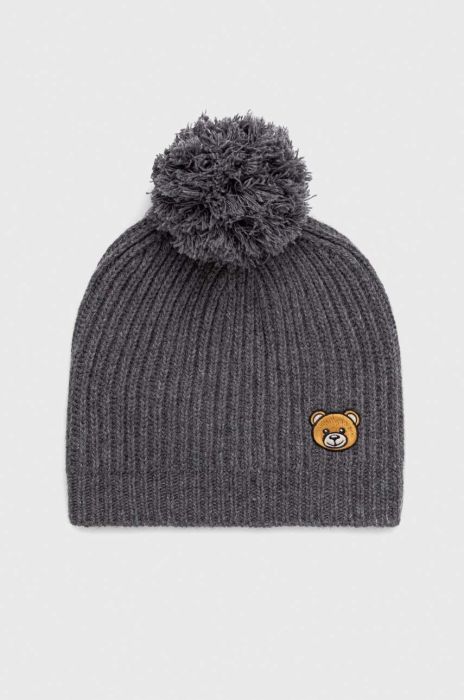 Вовняна шапка Moschino колір сірий з тонкого трикотажу вовна (3597555)