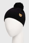Вовняна шапка Moschino колір чорний з тонкого трикотажу вовна (3597556)