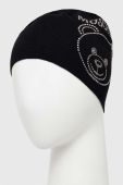Вовняна шапка Moschino колір чорний з тонкого трикотажу вовна (3403583)