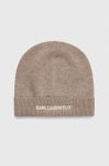 Кепка з домішкою вовни Karl Lagerfeld колір бежевий з тонкого трикотажу Кепка з домішкою вовни Karl Lagerfeld колір бежевий з тонкого трикотажу