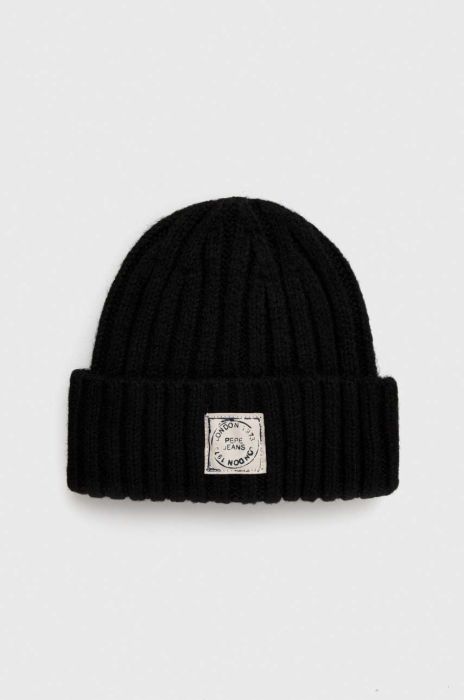 Шапка Pepe Jeans колір чорний з товстого трикотажу Шапка Pepe Jeans колір чорний з товстого трикотажу