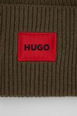 Вовняна шапка HUGO колір зелений з товстого трикотажу вовна Вовняна шапка HUGO колір зелений з товстого трикотажу вовна