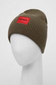 Вовняна шапка HUGO колір зелений з товстого трикотажу вовна Вовняна шапка HUGO колір зелений з товстого трикотажу вовна