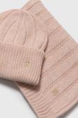 Шапка та шарф з домішкою вовни Tommy Hilfiger колір рожевий Шапка та шарф з домішкою вовни Tommy Hilfiger колір рожевий