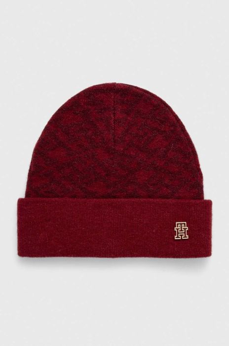 Шапка з домішкою вовни Tommy Hilfiger колір бордовий (3415155)