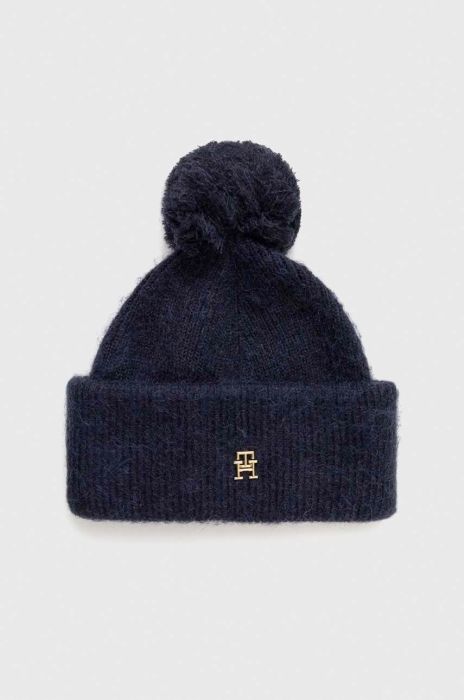 Шапка з домішкою вовни Tommy Hilfiger колір синій з товстого трикотажу (3605463) Шапка з домішкою вовни Tommy Hilfiger колір синій з товстого трикотажу (3605463)