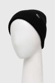 Вовняна шапка Jack Wolfskin колір чорний з тонкого трикотажу Вовняна шапка Jack Wolfskin колір чорний з тонкого трикотажу