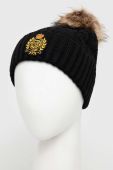 Шапка з домішкою вовни Lauren Ralph Lauren колір чорний з тонкого трикотажу