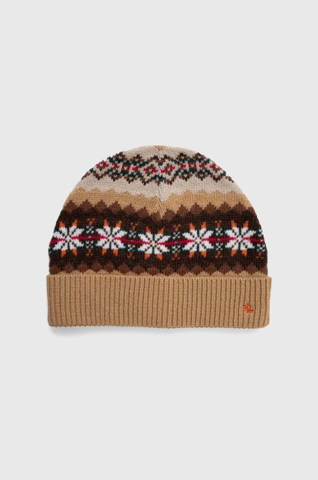 Вовняна шапка Lauren Ralph Lauren колір коричневий вовна
