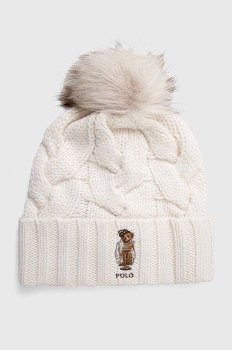 Вовняна шапка Polo Ralph Lauren колір бежевий з тонкого трикотажу