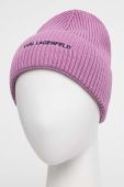 Шапка з домішкою кашеміру Karl Lagerfeld колір фіолетовий з тонкого трикотажу Шапка з домішкою кашеміру Karl Lagerfeld колір фіолетовий з тонкого трикотажу