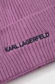 Шапка з домішкою кашеміру Karl Lagerfeld колір фіолетовий з тонкого трикотажу Шапка з домішкою кашеміру Karl Lagerfeld колір фіолетовий з тонкого трикотажу