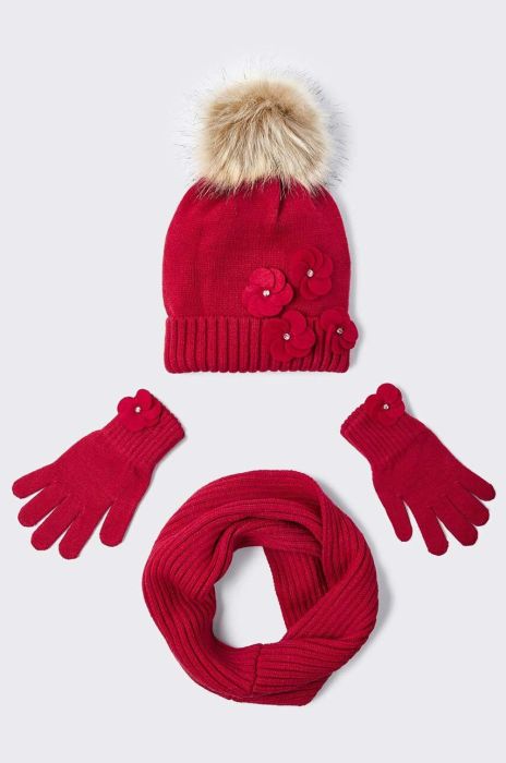 Дитяча шапка, снуд і рукавички Mayoral колір червоний Дитяча шапка, снуд і рукавички Mayoral колір червоний