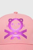 Дитяча бавовняна кепка United Colors of Benetton колір рожевий з принтом (3466092)