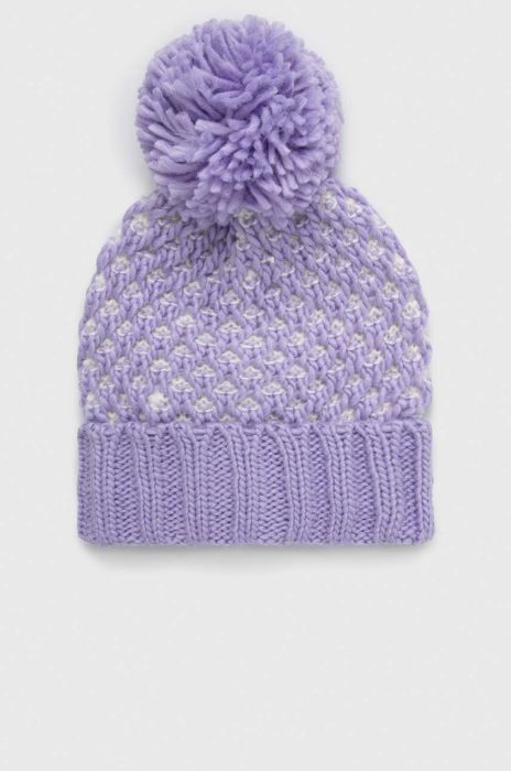 Дитяча шапка з домішкою вовни United Colors of Benetton колір фіолетовий з товстого трикотажу