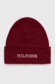 Бавовняна шапка Tommy Hilfiger колір бордовий з тонкого трикотажу з бавовни