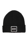 Дитяча шапка з домішкою вовни BOSS колір чорний з тонкого трикотажу