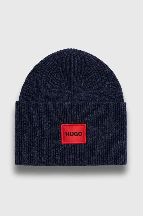 Вовняна шапка HUGO колір синій з тонкого трикотажу вовна (3434028) Вовняна шапка HUGO колір синій з тонкого трикотажу вовна (3434028)