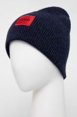 Вовняна шапка HUGO колір синій з тонкого трикотажу вовна (3434028) Вовняна шапка HUGO колір синій з тонкого трикотажу вовна (3434028)