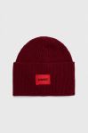 Вовняна шапка HUGO колір бордовий з тонкого трикотажу вовна Вовняна шапка HUGO колір бордовий з тонкого трикотажу вовна