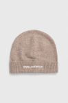 Шапка з домішкою кашеміру Karl Lagerfeld колір бежевий з тонкого трикотажу Шапка з домішкою кашеміру Karl Lagerfeld колір бежевий з тонкого трикотажу