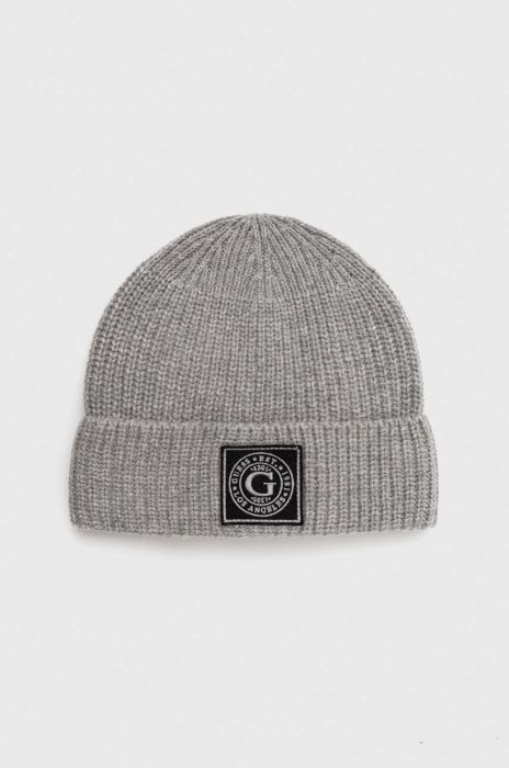 Вовняна шапка Guess колір сірий вовна Вовняна шапка Guess колір сірий вовна