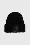 Шапка з домішкою вовни Just Cavalli колір чорний з товстого трикотажу Шапка з домішкою вовни Just Cavalli колір чорний з товстого трикотажу